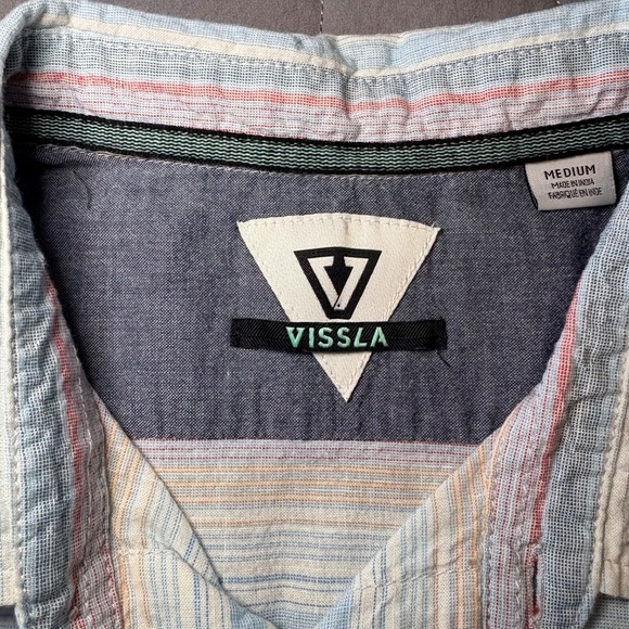 Vissla Mens‎ Short Sleeve Casual Button Down Pastel Striped Shirt Size Medium - Picture 8 of 10
